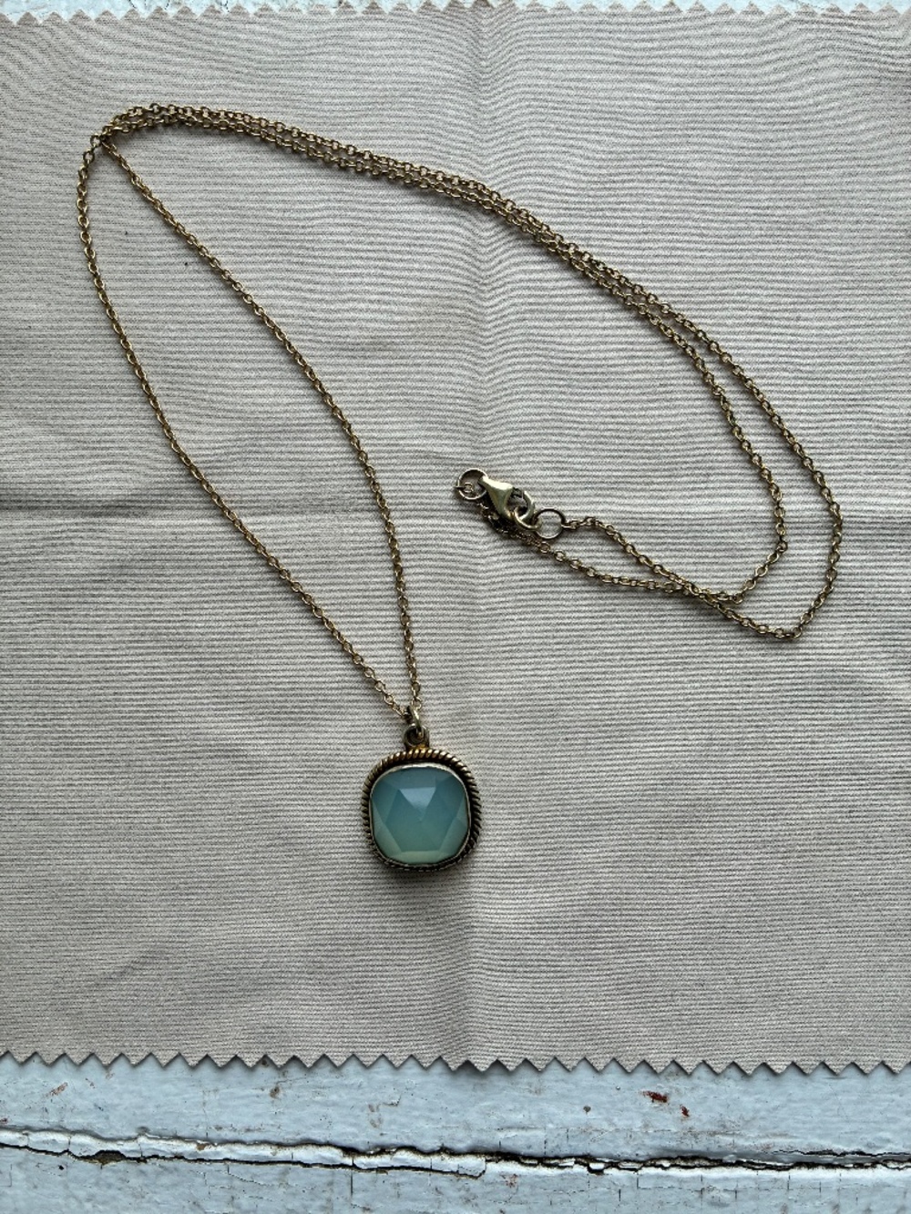 Y2K Gold Vermeil & Aqua Chalcedony Cushion Cut Pendant Necklace .925